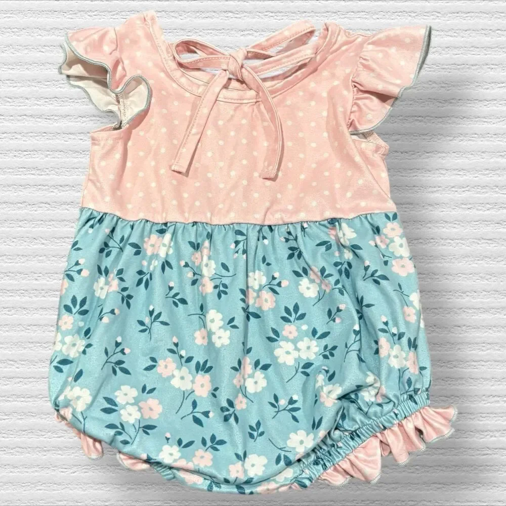 Marie Nicole 6/12 Blue Pink Floral Bubble Romper Romper